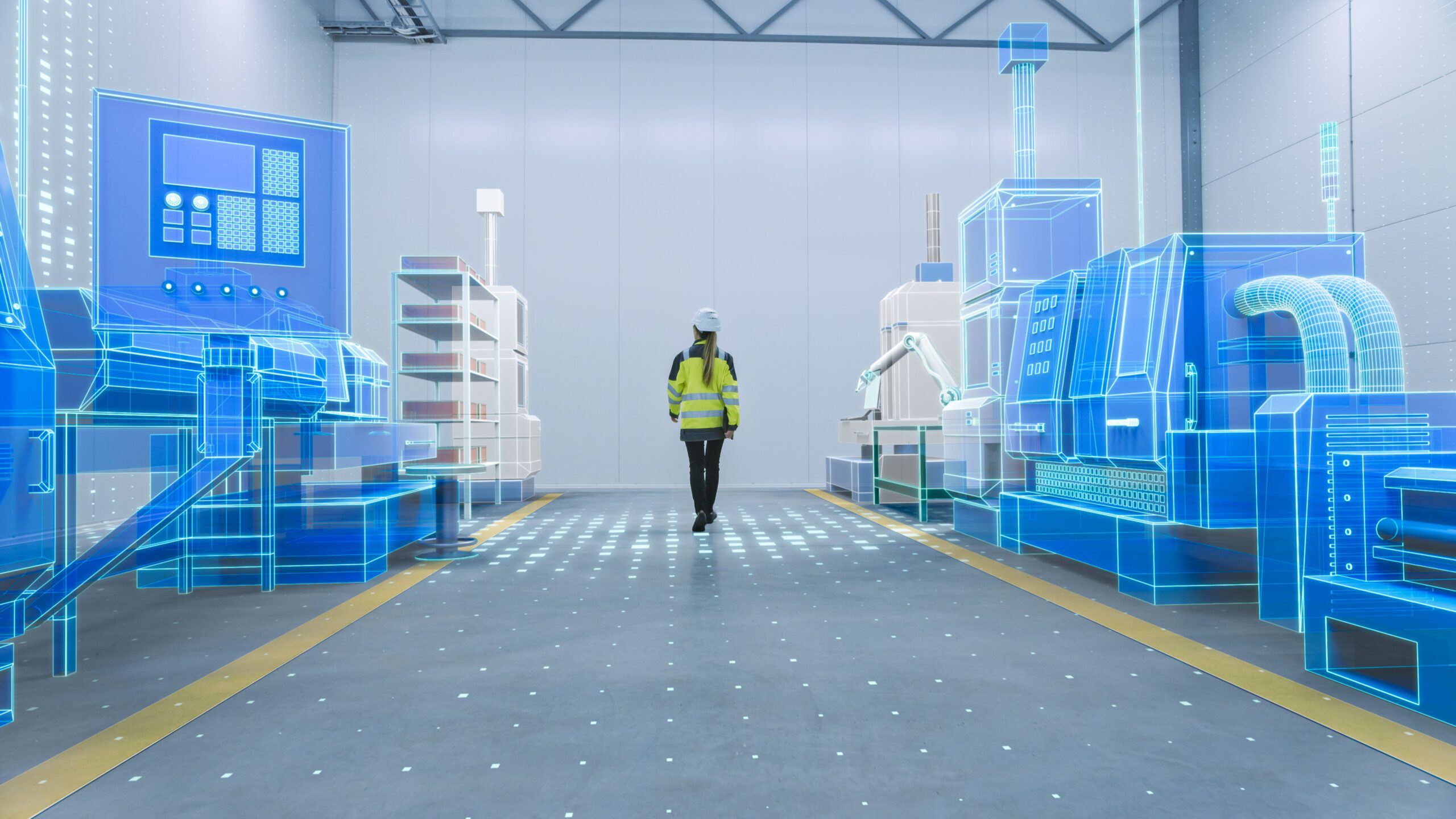 a 3d image of a worker in a factory.