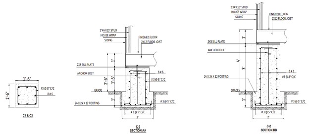 a drawing showing the dimensions of a tall building.