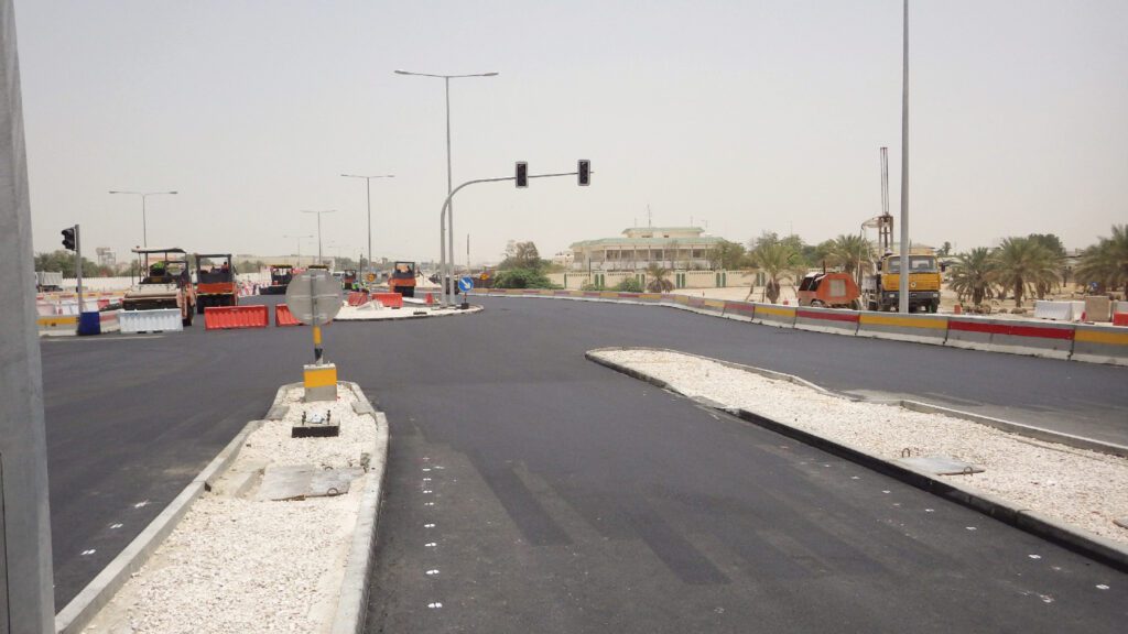 construction of a road in the middle of a city.